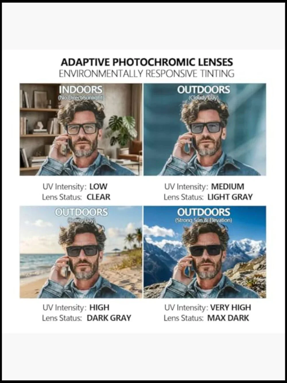 TR90 Photochromic Sunglasses for Big Wide Heads Men XXL Size